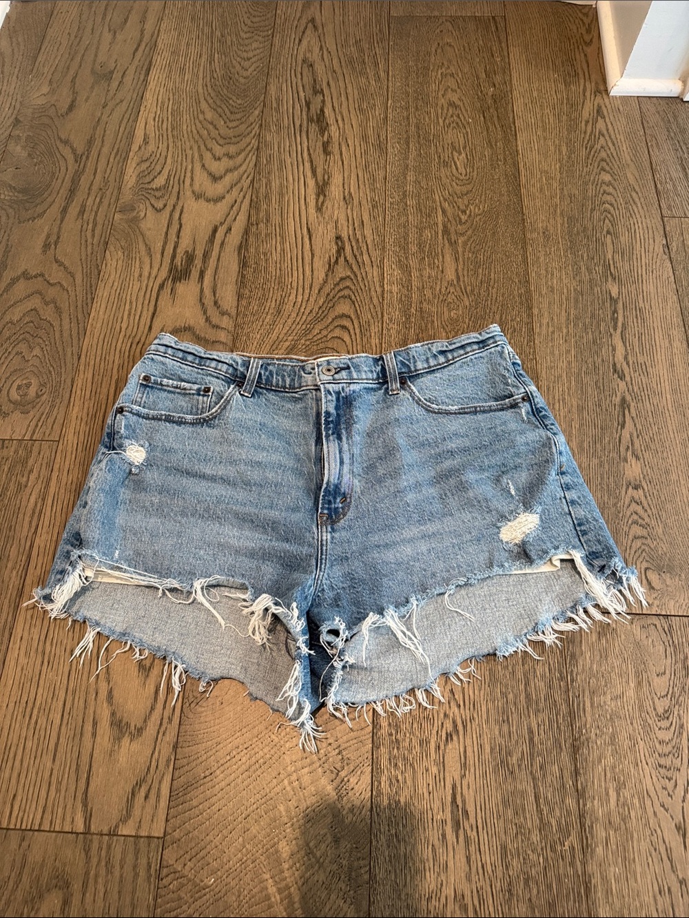 Abercrombie & Fitch Light Blue Distressed Denim Shorts